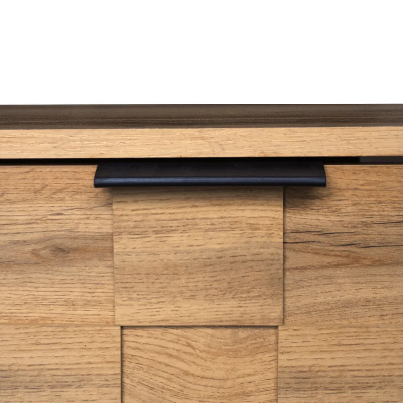 Meuble TV moderne effet bois avec 2 portes et 2 compartiments ouverts 160x35x45cm DHAASTI