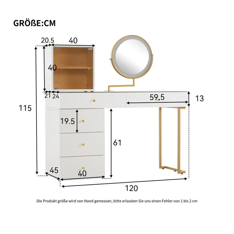 Coiffeuse blanche avec mirror éclairé LED vitre verre trempé teinté ALUMINUMSCREEN