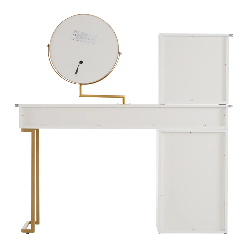 Coiffeuse blanche avec mirror éclairé LED vitre verre trempé teinté ALUMINUMSCREEN