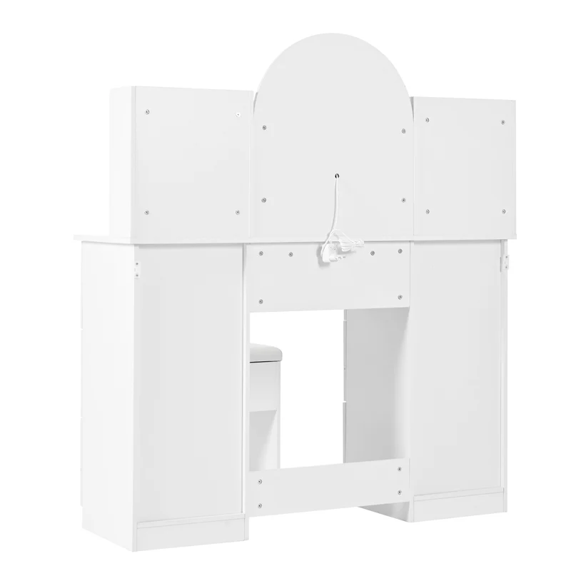 Coiffeuse blanche grande avec miroir LED, 9 tiroirs et tabouret blanc ALUMINUMSOFA