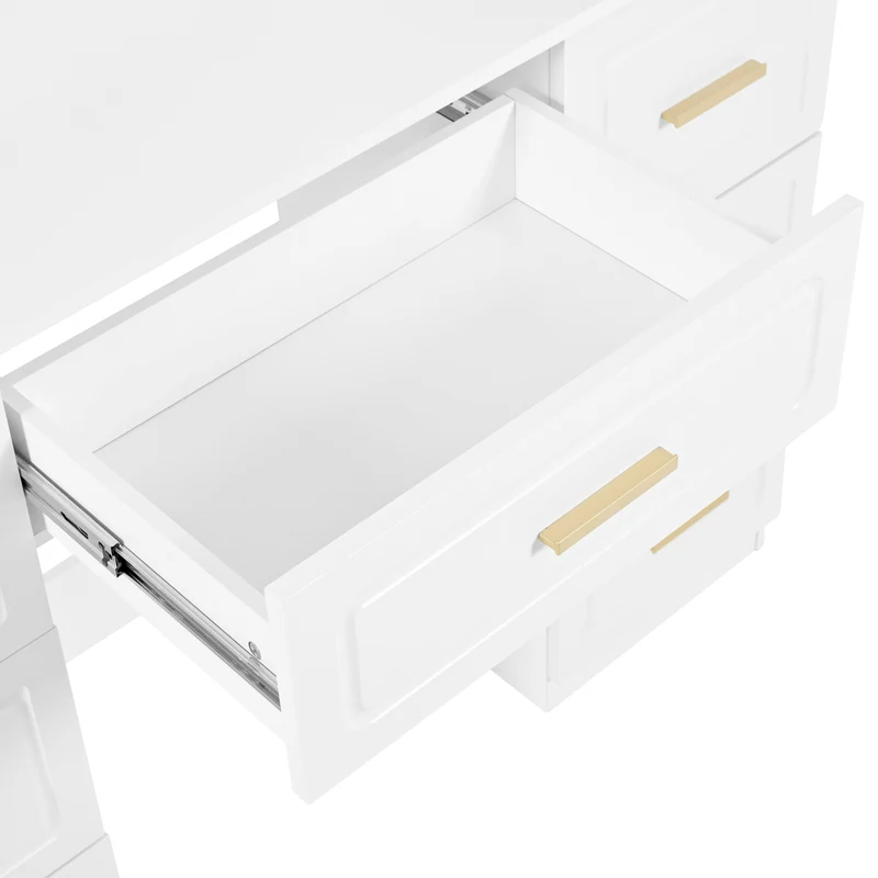 Coiffeuse blanche grande avec miroir LED, 9 tiroirs et tabouret blanc ALUMINUMSOFA