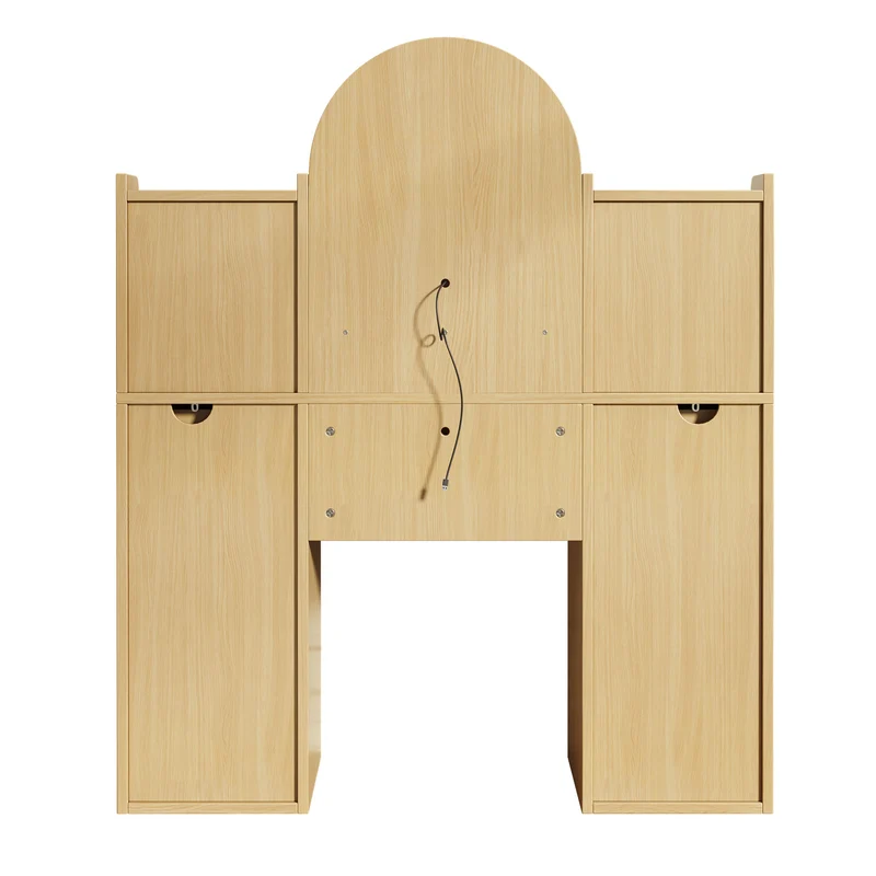 Coiffeuse effet bois naturel avec LED, miroir, 3 tiroirs & 2 vitrines 120x40x139,5cm RUBYRIDGE