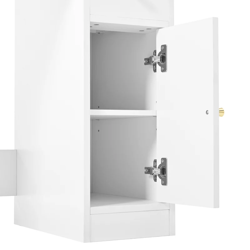 Coiffeuse blanche avec miroir LED réglable, 6 tiroirs, 4 portes et prises intégrées 105x152x40cm ALUMINUMSHELF