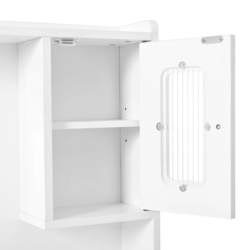 Coiffeuse blanche avec miroir LED réglable, 6 tiroirs, 4 portes et prises intégrées 105x152x40cm ALUMINUMSHELF