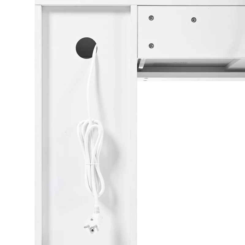 Coiffeuse blanche avec miroir LED réglable, 6 tiroirs, 4 portes et prises intégrées 105x152x40cm ALUMINUMSHELF