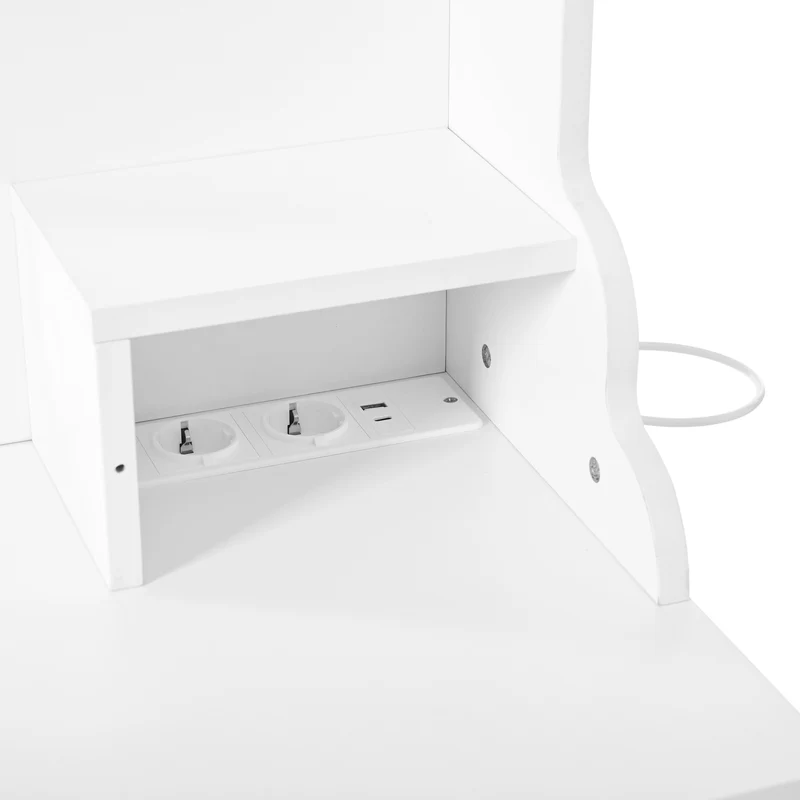 Coiffeuse blanche avec miroir LED réglable, 6 tiroirs, 4 portes et prises intégrées 105x152x40cm ALUMINUMSHELF