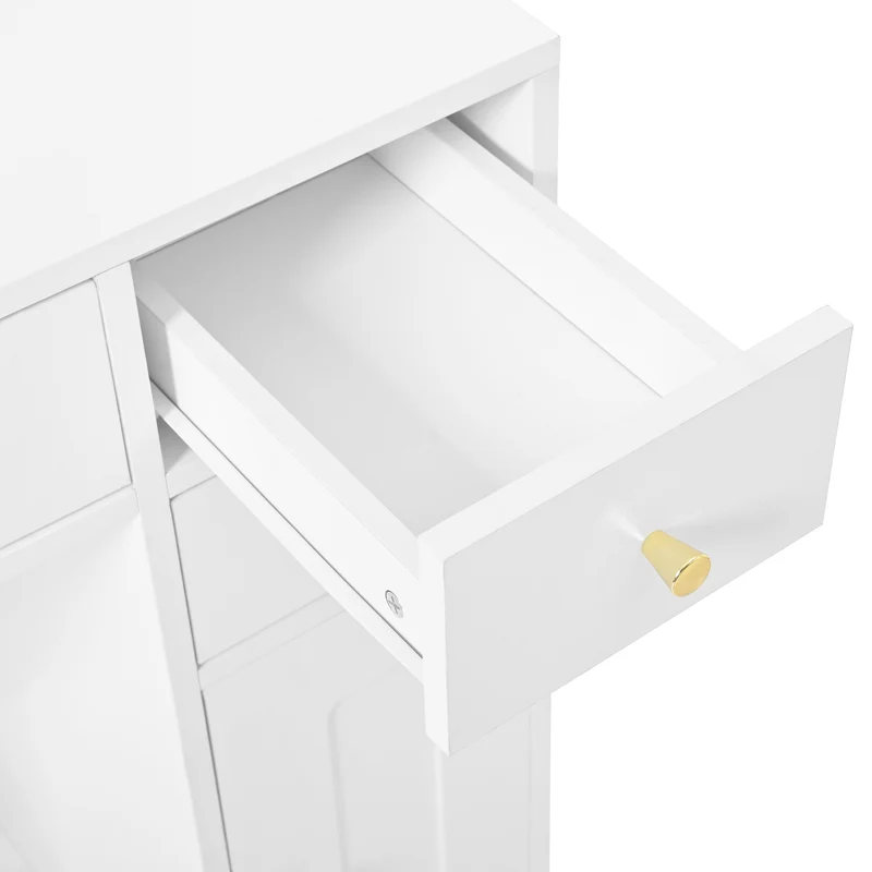 Coiffeuse blanche avec miroir LED réglable, 6 tiroirs, 4 portes et prises intégrées 105x152x40cm ALUMINUMSHELF