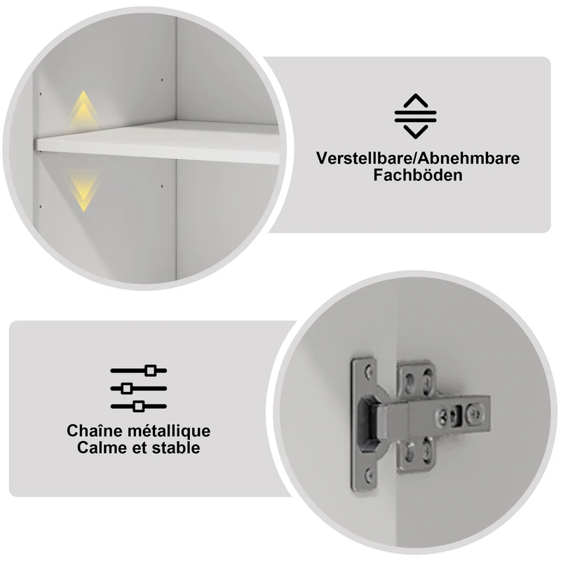 Coiffeuse blanche et armoire avec miroir LED 2 tiroirs et 4 étagères 160x40x132 cm ADJUSTBAR