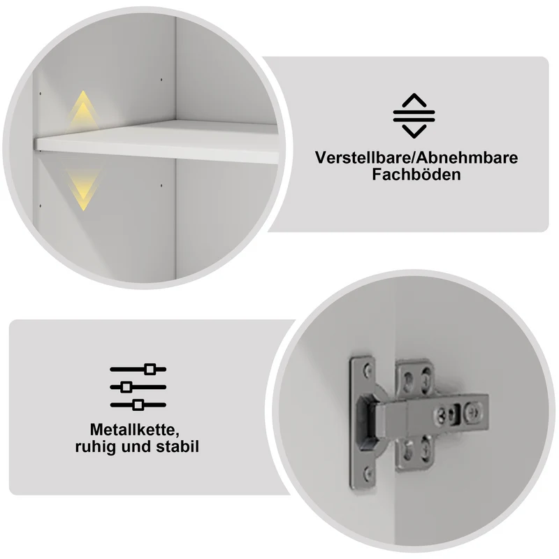 Coiffeuse blanche et armoire avec miroir LED 2 tiroirs et 4 étagères 160x40x132 cm ADJUSTBAR