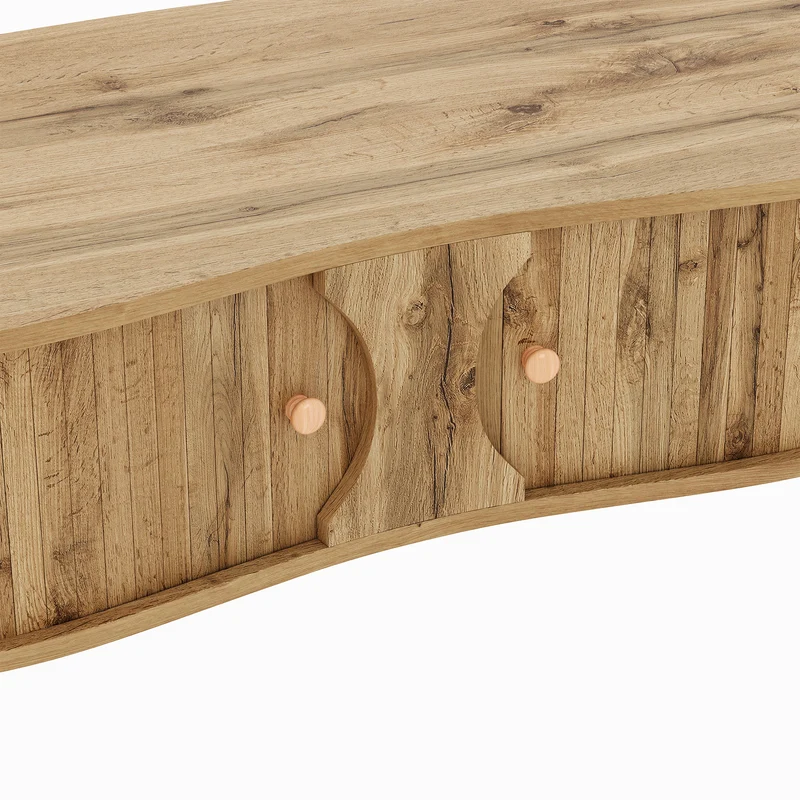 Table basse effet bois naturel design latte 2 portes coulissantes ADJUSTARMOIRE