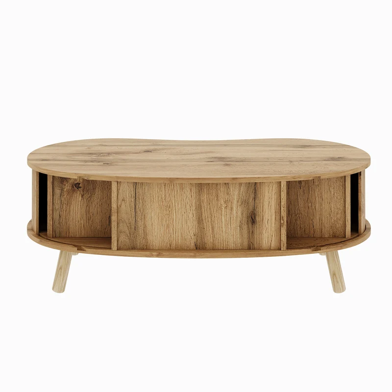 Table basse effet bois naturel design latte 2 portes coulissantes ADJUSTARMOIRE