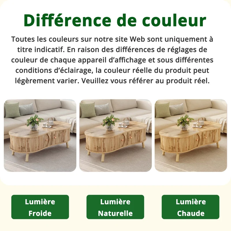 Table basse effet bois naturel design latte 2 portes coulissantes ADJUSTARMOIRE