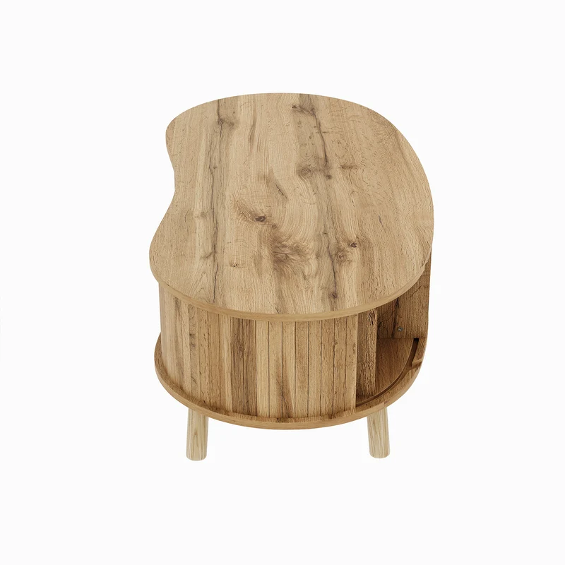 Table basse effet bois naturel design latte 2 portes coulissantes ADJUSTARMOIRE