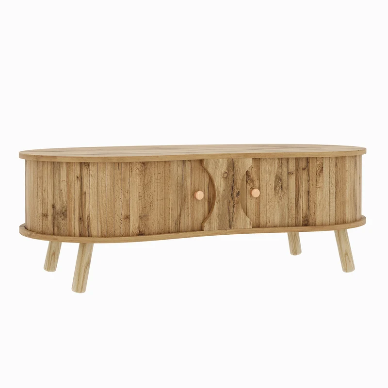 Table basse effet bois naturel design latte 2 portes coulissantes ADJUSTARMOIRE