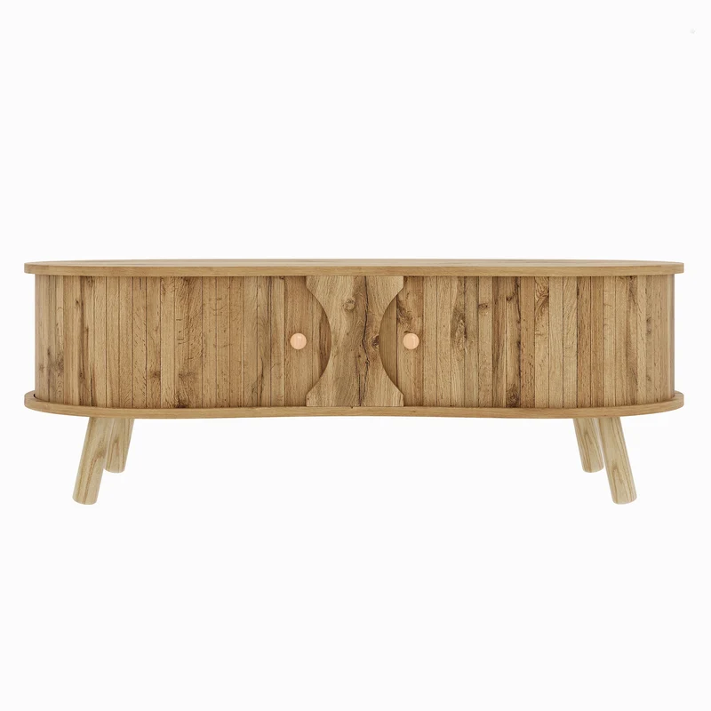 Table basse effet bois naturel design latte 2 portes coulissantes ADJUSTARMOIRE