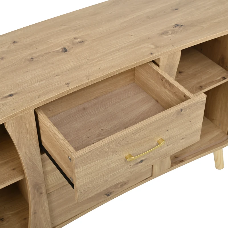 Buffet forme de pois effet bois naturel design latte 2 portes coulissantes 3 tiroirs TITANIUMTRAIL