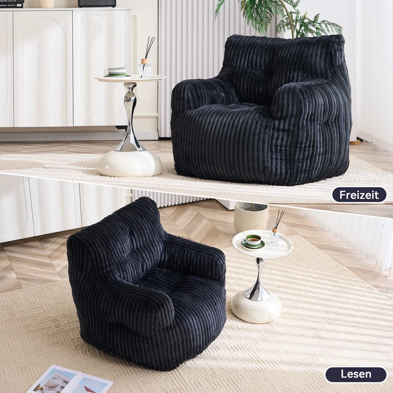 Fautueil poire pouf géant en velours côtelé noir mousse mémoire 100x94x70 cm ZINCZEPHYR