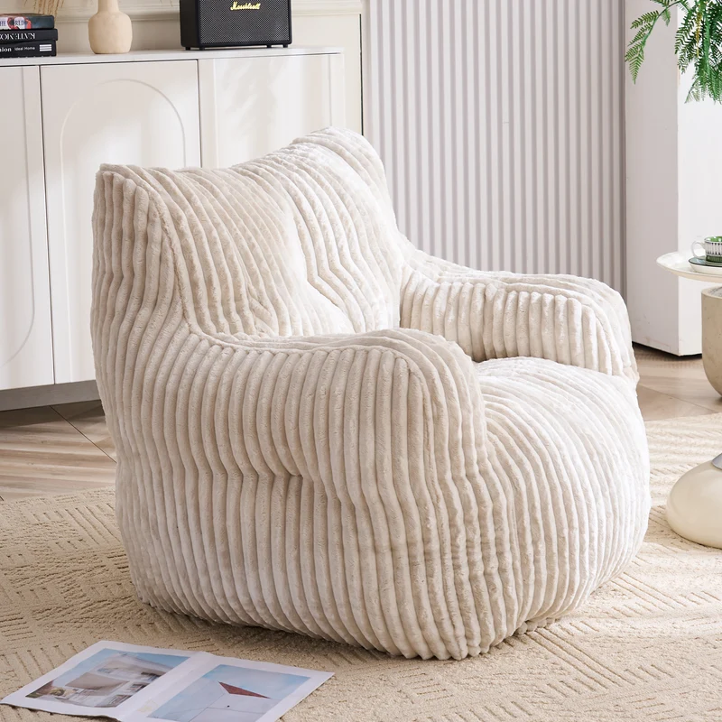 Fautueil poire pouf géant en velours côtelé beige mousse mémoire 100x94x70 cm ALUMINUMARIA