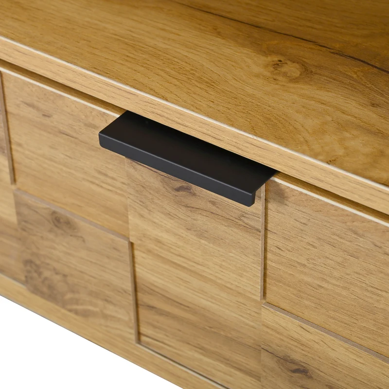 Meuble TV effet bois naturel design dammier 2 portes 2 tiroirs 160cm ADJUSTPLASTICPRO