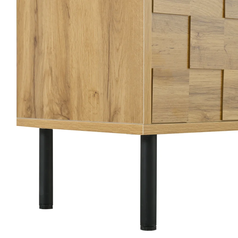 Meuble TV effet bois naturel design dammier 2 portes 2 tiroirs 160cm ADJUSTPLASTICPRO