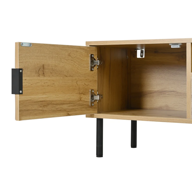 Meuble TV effet bois naturel design dammier 2 portes 2 tiroirs 160cm ADJUSTPLASTICPRO