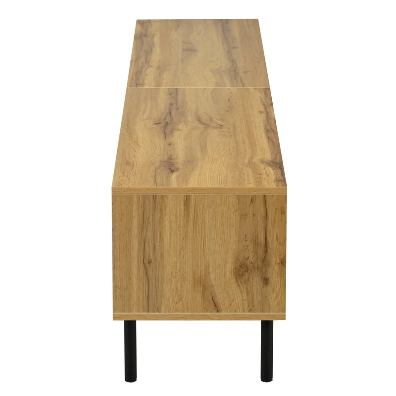 Meuble TV effet bois naturel design dammier 2 portes 2 tiroirs 160cm ADJUSTPLASTICPRO