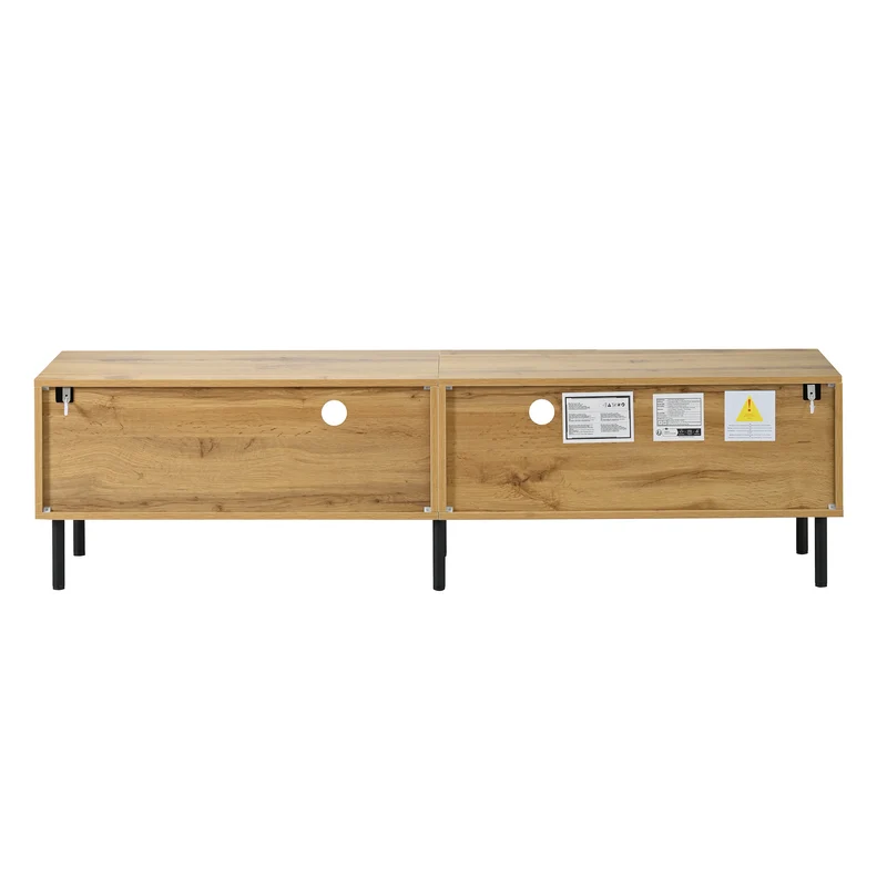 Meuble TV effet bois naturel design dammier 2 portes 2 tiroirs 160cm ADJUSTPLASTICPRO