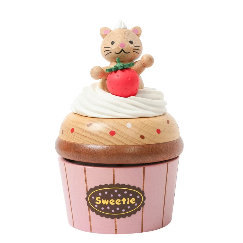 Boite musicale en bois - Cupcake chaton