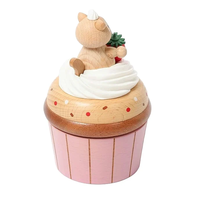 Boite musicale en bois - Cupcake chaton