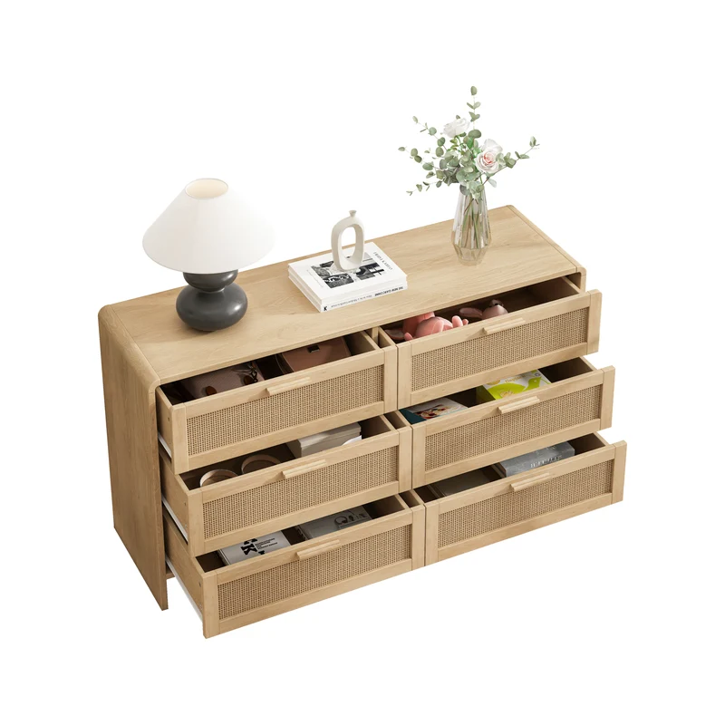 Buffet style naturel en rotin 6 tiroirs 130x40x74cm MOMENTUMMERIDIA