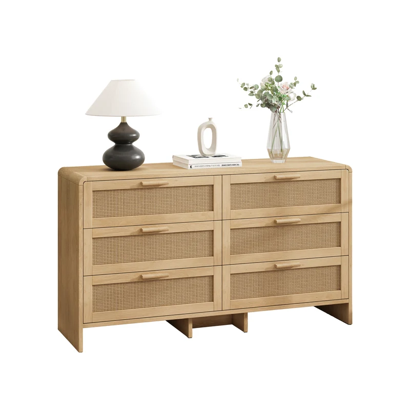 Buffet style naturel en rotin 6 tiroirs 130x40x74cm MOMENTUMMERIDIA