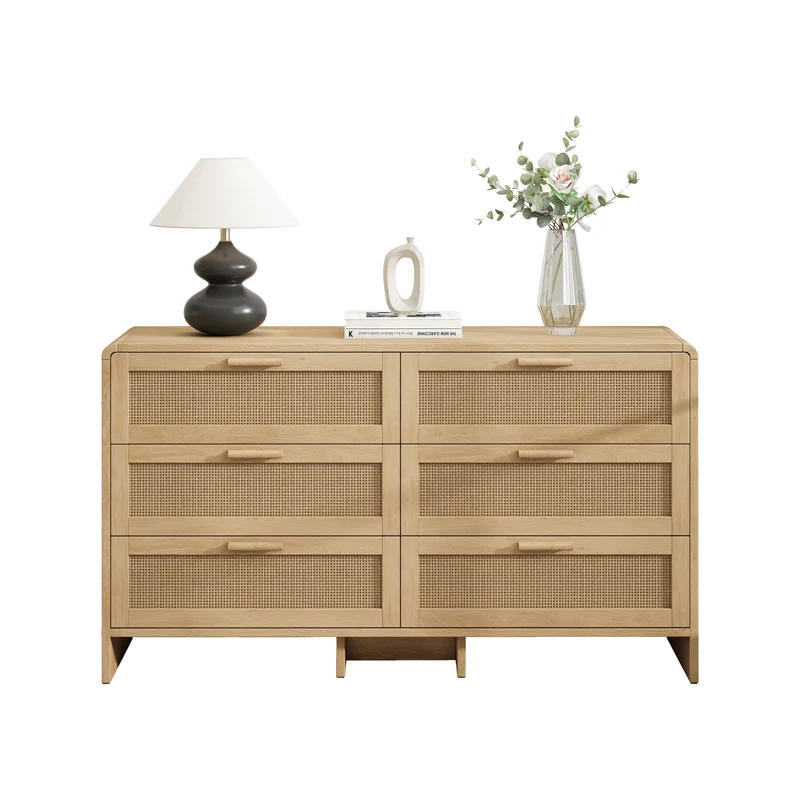 Buffet style naturel en rotin 6 tiroirs 130x40x74cm MOMENTUMMERIDIA