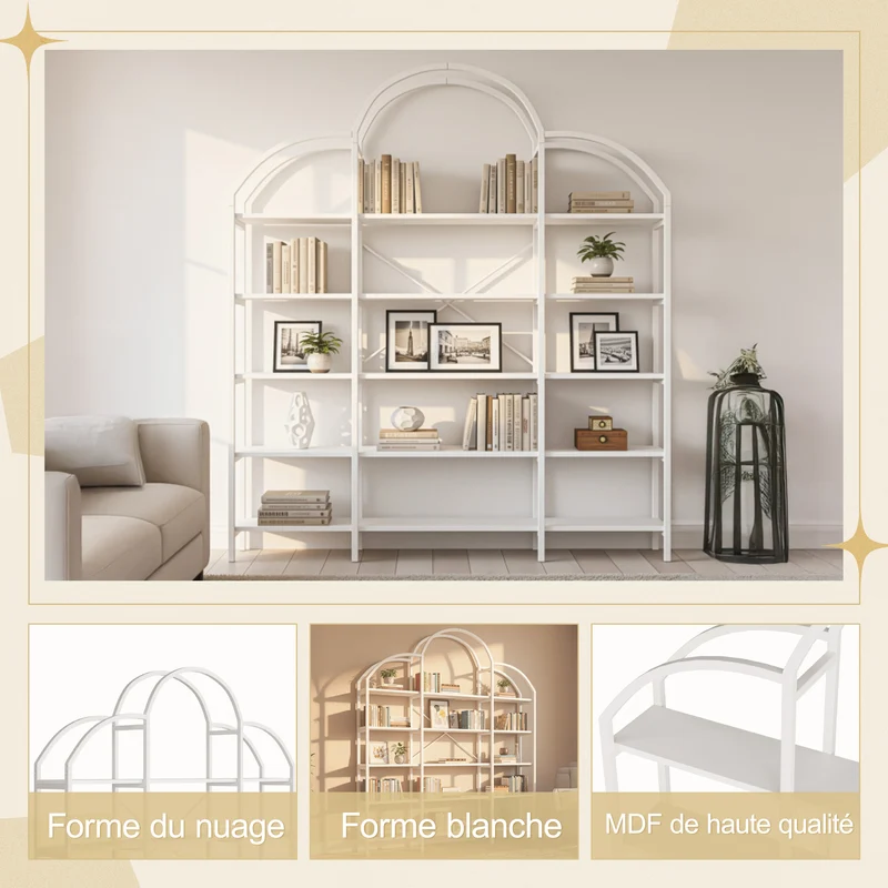 Bibliothèque étagère en acier blanc 5 niveaux forme nuage 170x26x190cm MOMENTUMQUASI