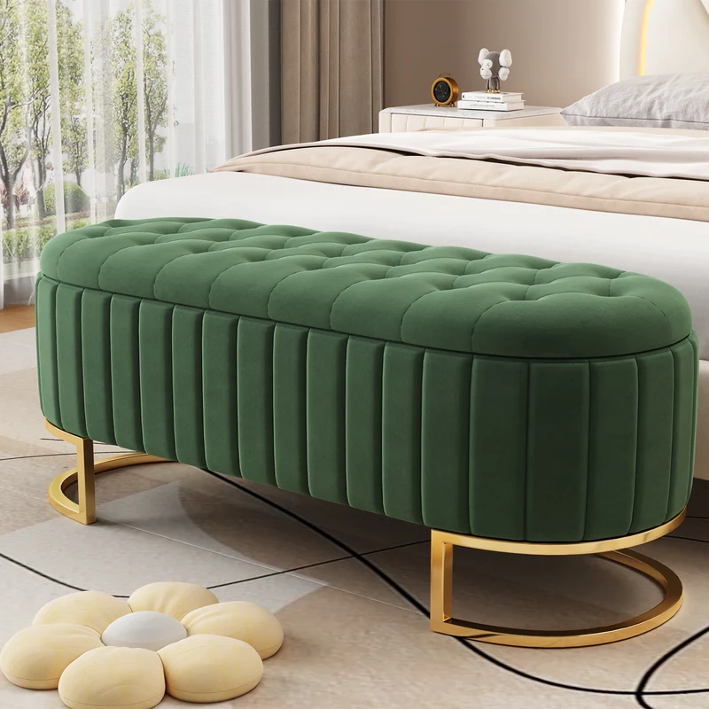 Lit double effet bois, tête de lit LED & USB et banc coffre velours vert 160x200cm RIFTZYNTHYNOR+IESSAES QUEEN