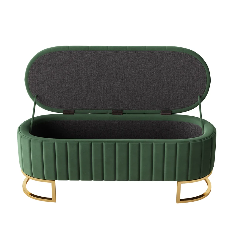 Lit double effet bois, tête de lit LED & USB et banc coffre velours vert 160x200cm RIFTZYNTHYNOR+IESSAES QUEEN