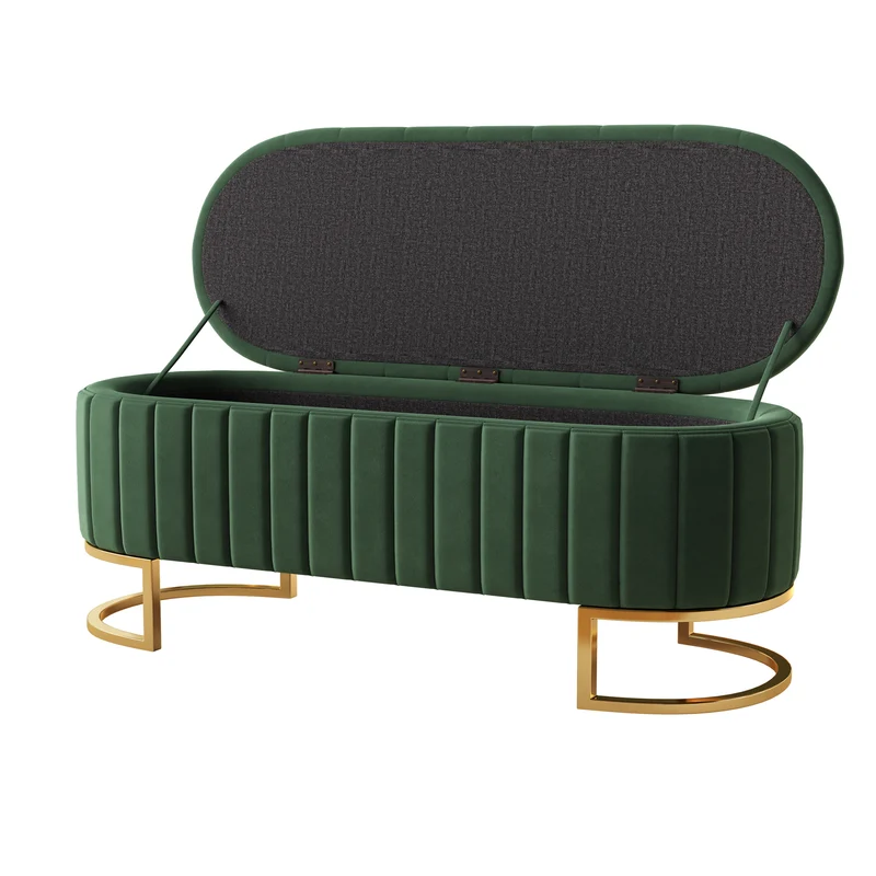 Lit double effet bois, tête de lit LED & USB et banc coffre velours vert 160x200cm RIFTZYNTHYNOR+IESSAES QUEEN