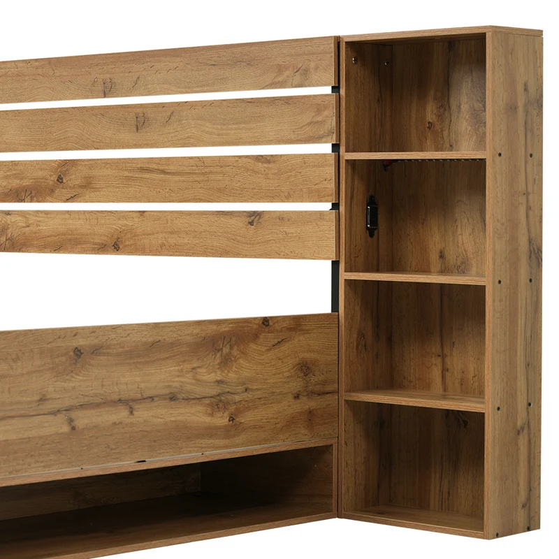 Lit double effet bois, tête de lit LED & USB et banc coffre velours vert 160x200cm RIFTZYNTHYNOR+IESSAES QUEEN