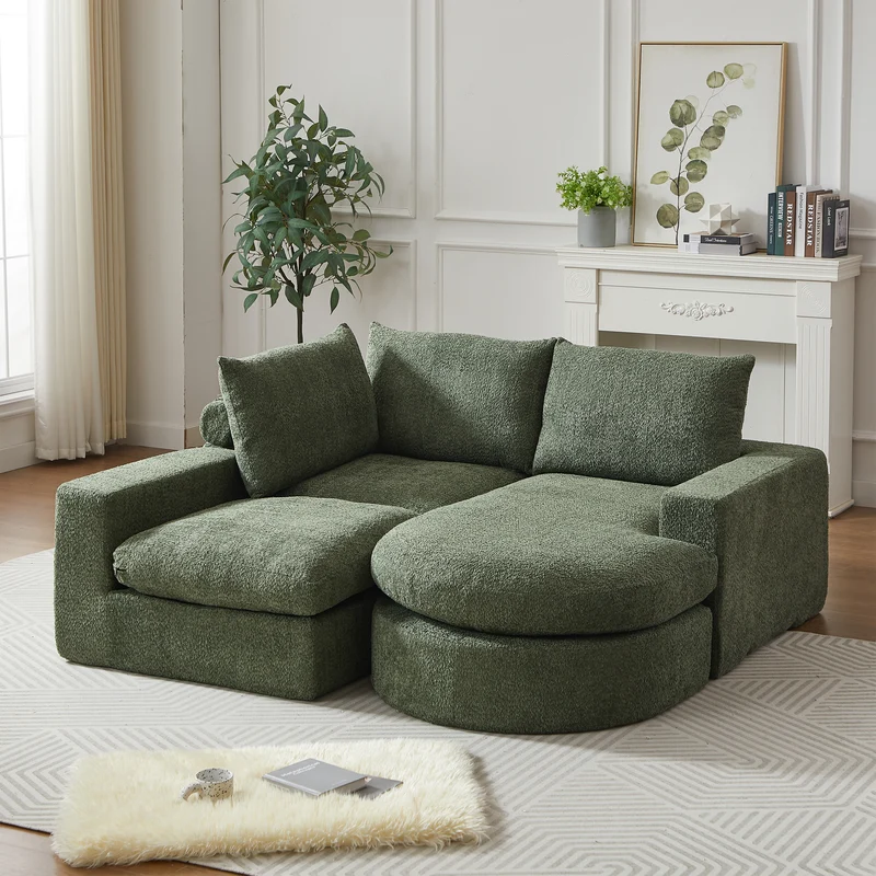 Ensemble de canapé modulable 3 places en chenille vert et table basse relevable effet blanc chêne VERTEXZORATHYNOR ELOT OAK