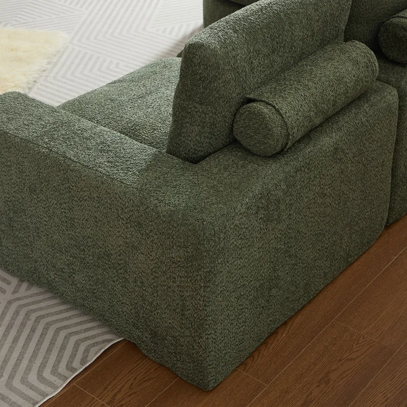 Ensemble de canapé modulable 3 places en chenille vert et table basse relevable effet blanc chêne VERTEXZORATHYNOR ELOT OAK