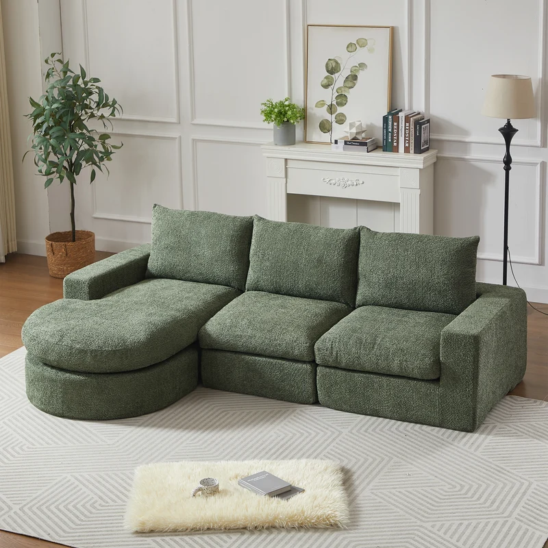 Ensemble de canapé modulable 3 places en chenille vert et table basse relevable effet blanc chêne VERTEXZORATHYNOR ELOT OAK