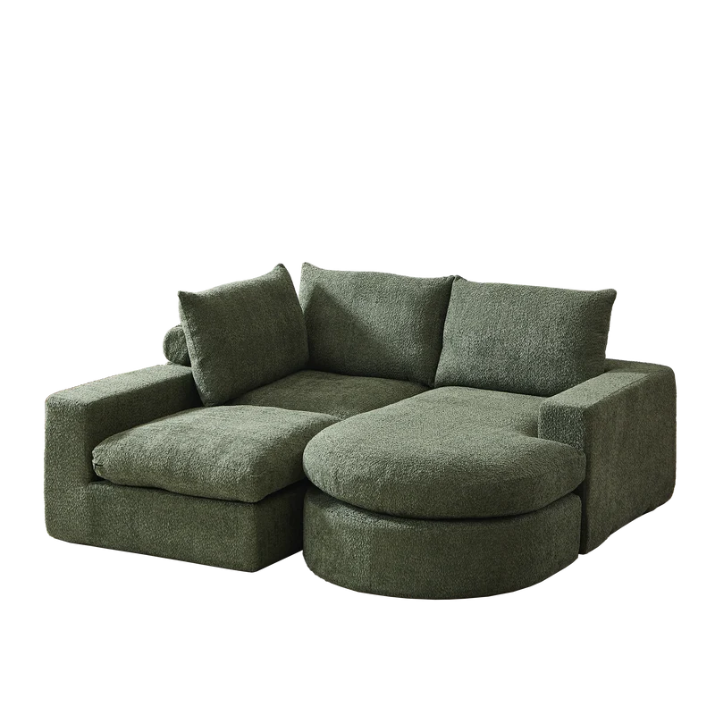 Ensemble de canapé modulable 3 places en chenille vert et table basse relevable effet blanc chêne VERTEXZORATHYNOR ELOT OAK