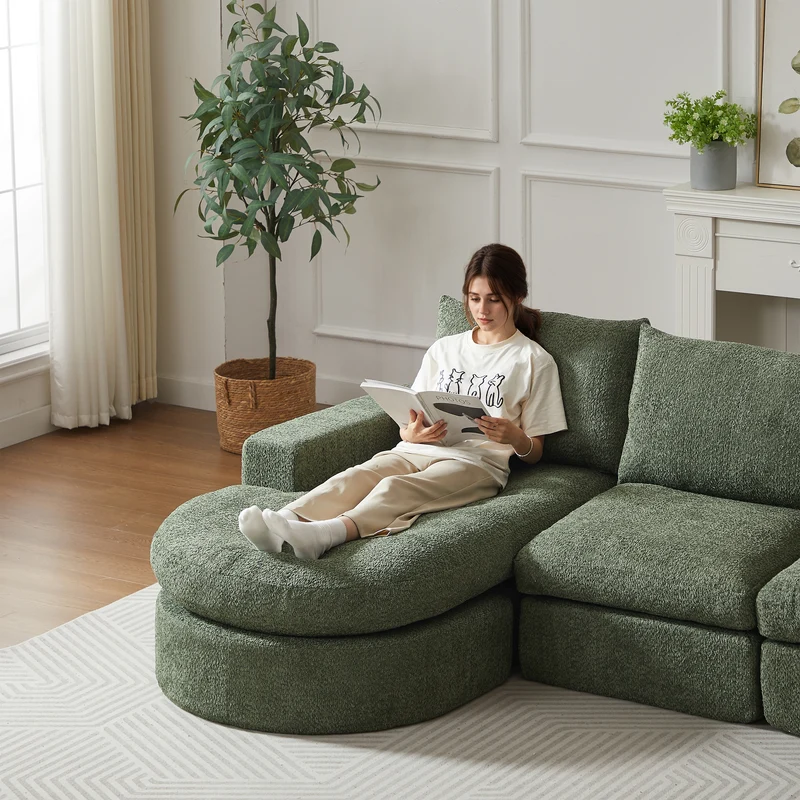 Ensemble de canapé modulable 3 places en chenille vert et table basse relevable effet blanc chêne VERTEXZORATHYNOR ELOT OAK