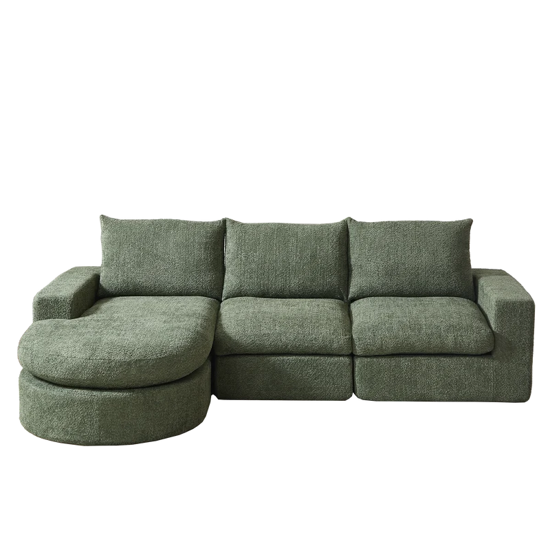Ensemble de canapé modulable 3 places en chenille vert et table basse relevable effet blanc chêne VERTEXZORATHYNOR ELOT OAK