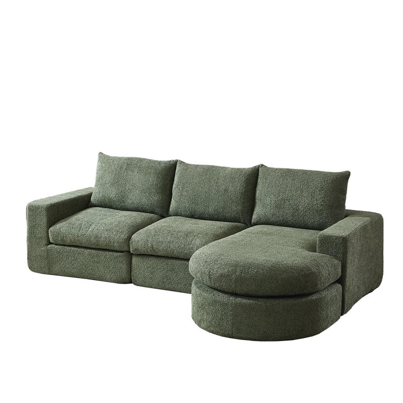 Ensemble de canapé modulable 3 places en chenille vert et table basse relevable effet blanc chêne VERTEXZORATHYNOR ELOT OAK