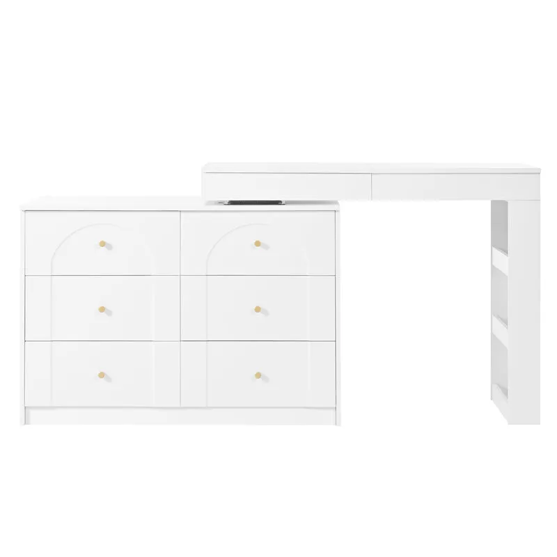 Ensemble de coiffeuse blanc mirror LED et chaise blanche mobile CARROIL ROSS