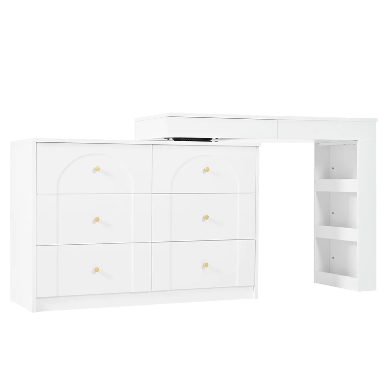 Ensemble de coiffeuse blanc mirror LED et chaise blanche mobile CARROIL ROSS