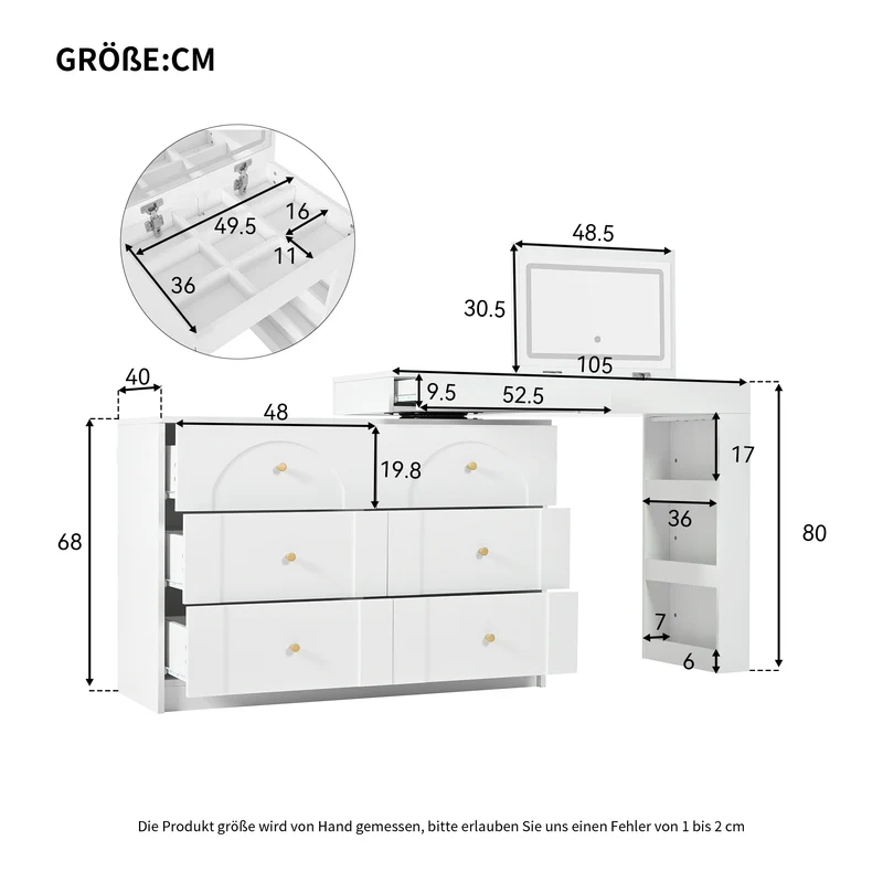 Ensemble de coiffeuse blanc mirror LED et chaise blanche mobile CARROIL ROSS