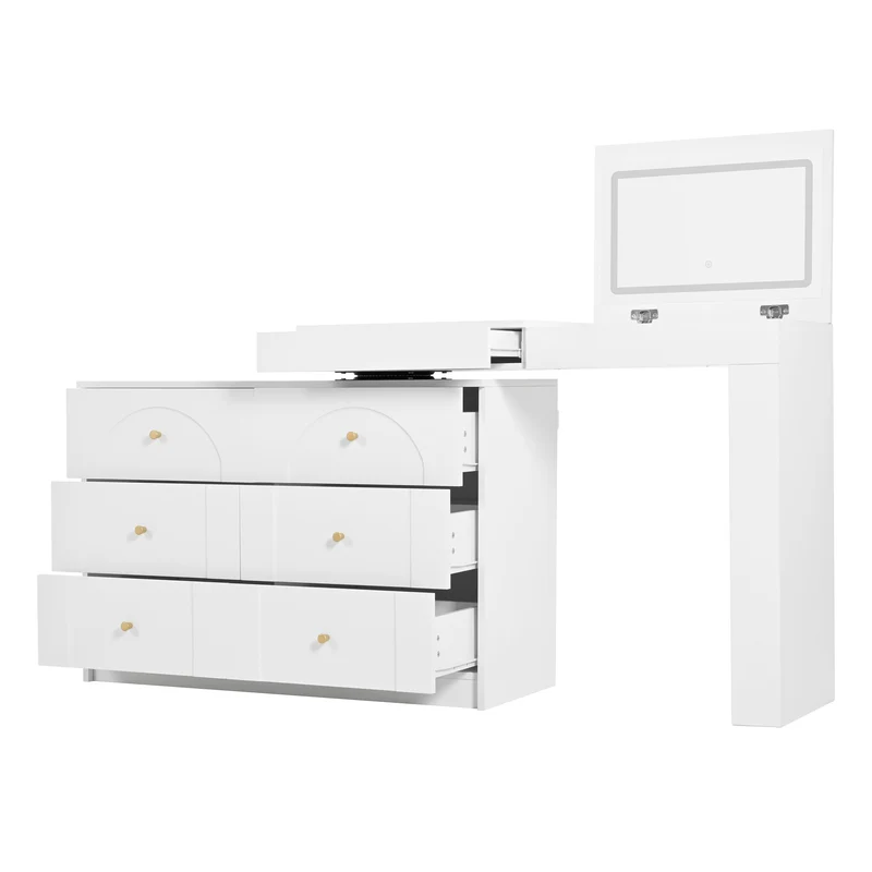 Ensemble de coiffeuse blanc mirror LED et chaise blanche mobile CARROIL ROSS