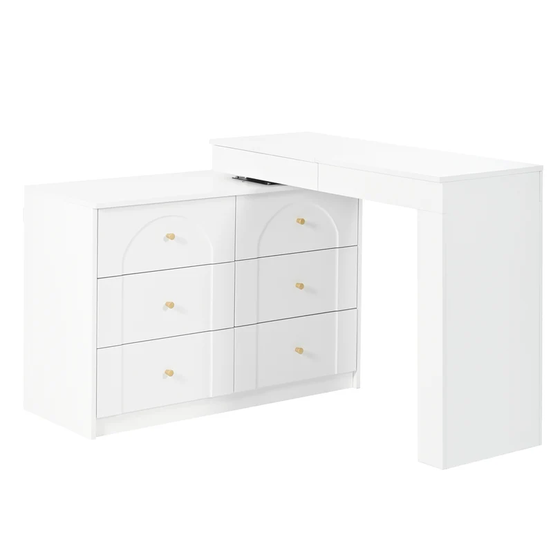 Ensemble de coiffeuse blanc mirror LED et chaise blanche mobile CARROIL ROSS
