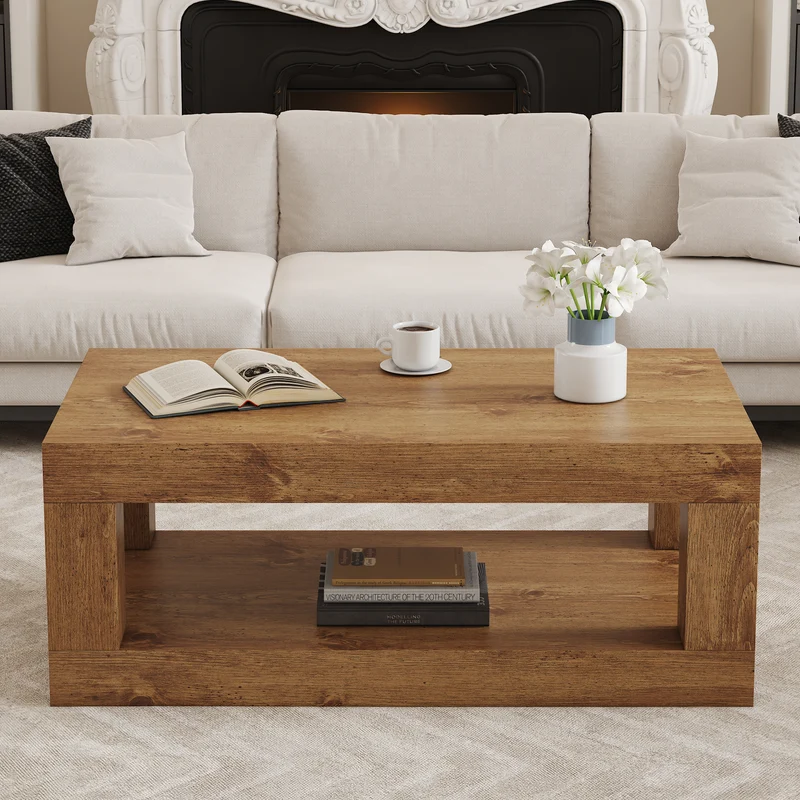 Table basse rectangulaire effet bois 2 niveaux 93x53cm CASCADEMOMENT